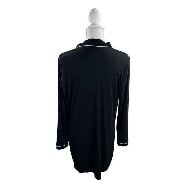 Nicole Miller Women's Pajama Top Black White Piping Ribbed Button Front Small - Picture 5 of 8